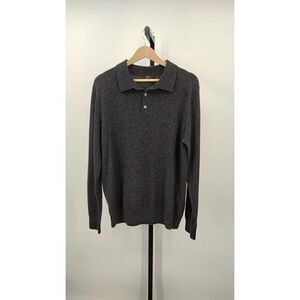 Quince Men Mongolian Cashmere Polo Sweater Charcoal Sleeved Top L